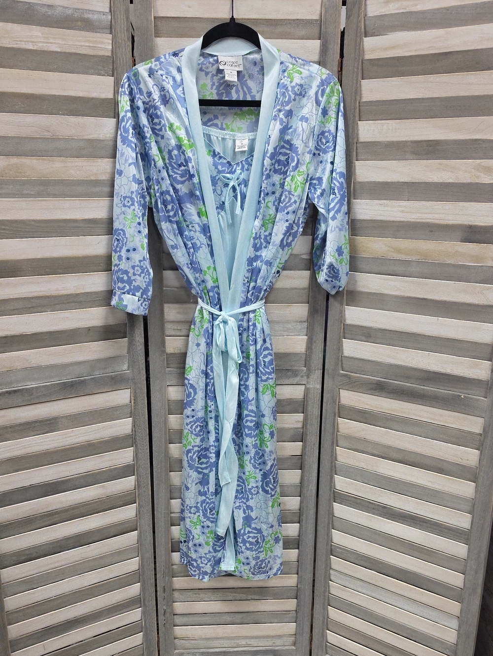 Floral Light Blue Robe with Green Accents | Cozee Corner | Medium